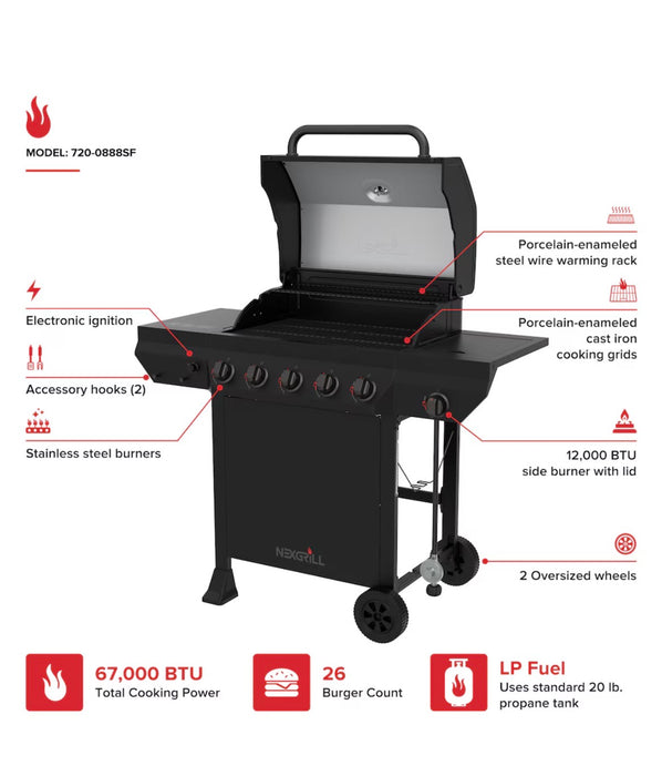 Nexgrill 5-Burner Liquid Propane Gas Grill with Side Burner in Black (new)