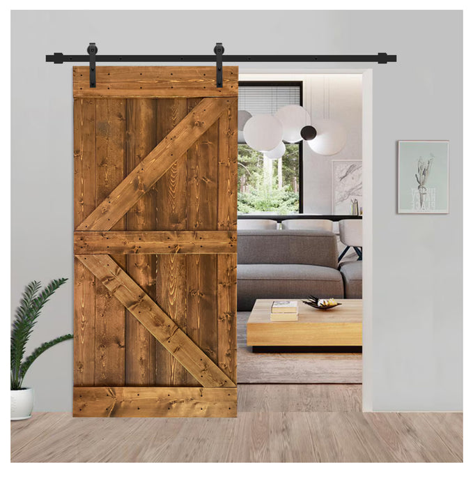 Calhome K Series 42 in. x 84 in. Walnut Stained Wood Sliding Barn Door with Hardware Kit (New)