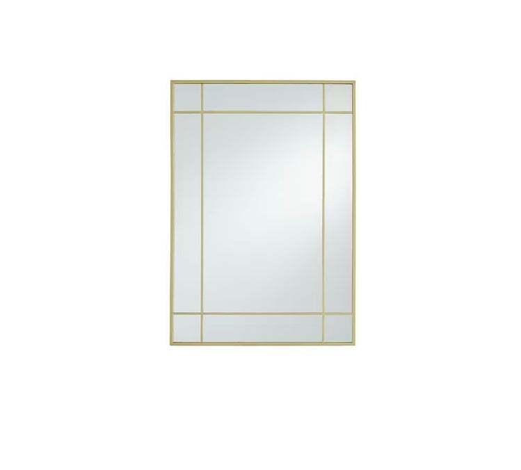 GlucksteinElements Burke 21-inch W x 30-inch H Window Panel Shape Metal Brushed Brass Framed Wall-Mounted Mirror (new)