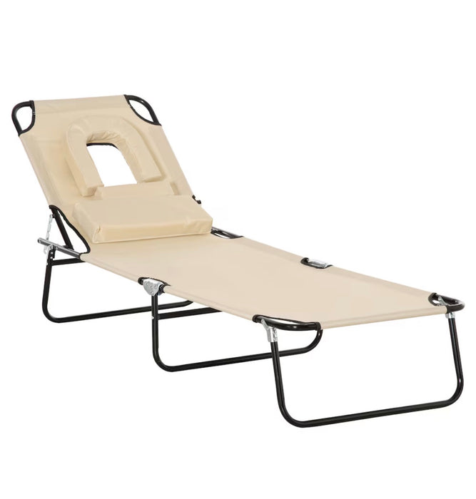 Outsunny Patio Adjustable Sun Lounger with Hole Beige (new)