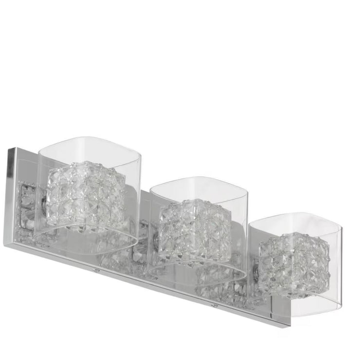 Weschler 22-inch Halogen 3-Light Chrome Glam Crystal Bathroom Vanity Light with Cube Clear Glass (new)