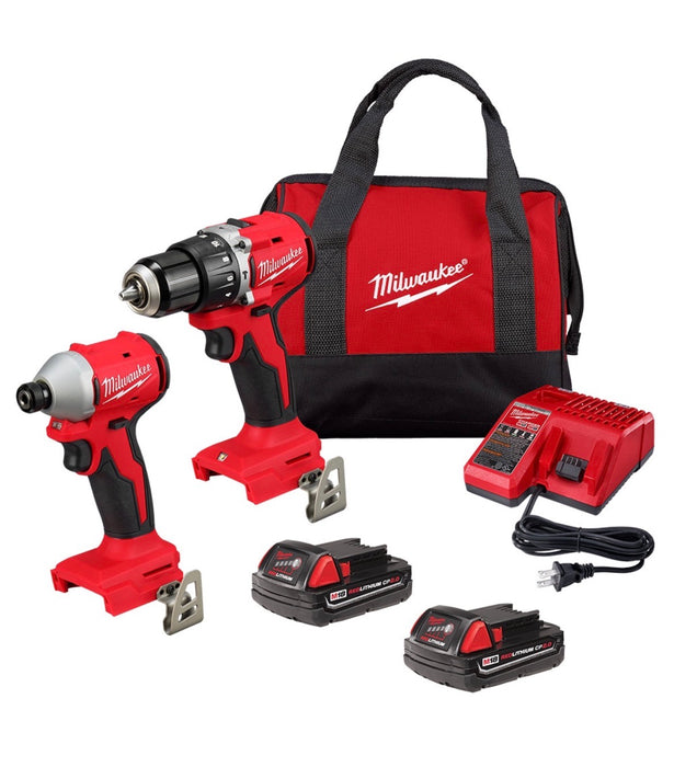 Milwaukee Tool M18 18V Li-Ion Brushless Cordless Compact Hammer Drill/Impact Combo Kit (2-Tool) w/(2) 2.0 Batteries  (light use)