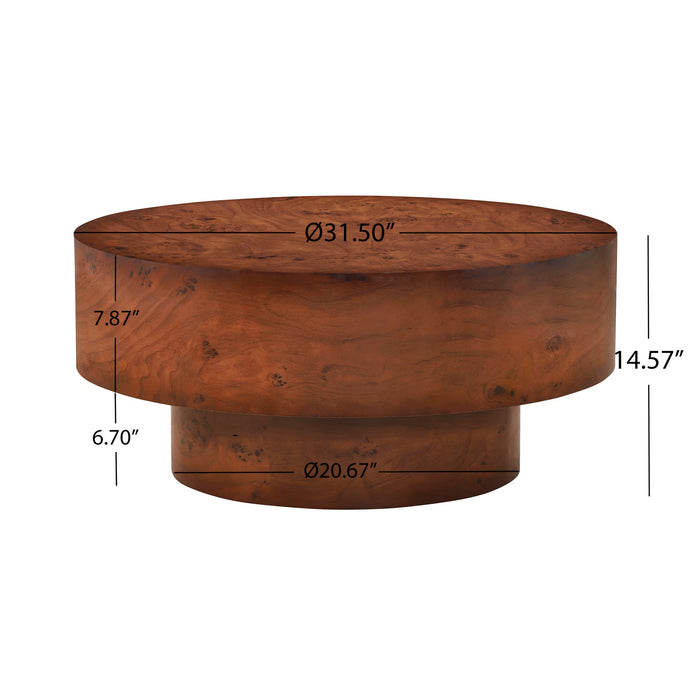 Modern 31.5" Round Coffee Table with Burl Veneer Finish, Walnut (new)