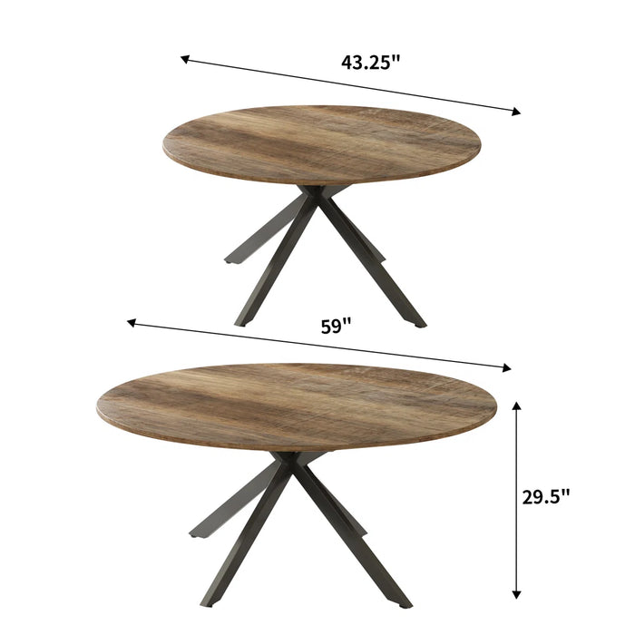 59-Inch Extendable Round Dining Table For Dining Room, 4-6 People Large Expendable Kitchen Dinner Tables - Table Top Colour Brown - ZY0016