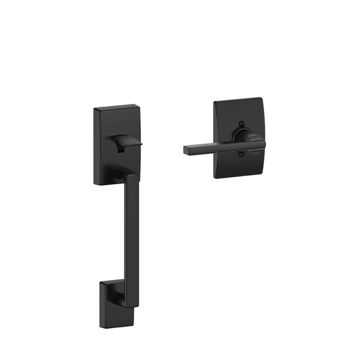 Schlage Century Matte Black Lower Half Entry Exterior Door Handleset and Latitude Door Lever with Century Trim Rated AAA Security