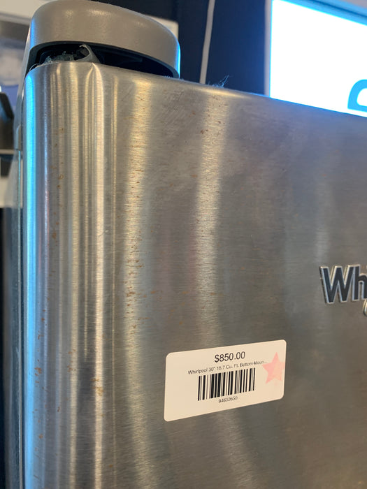 Whirlpool 30" 18.7 Cu. Ft. Bottom-Mount Refrigerator - Monochromatic Stainless Steel As Is (Used)