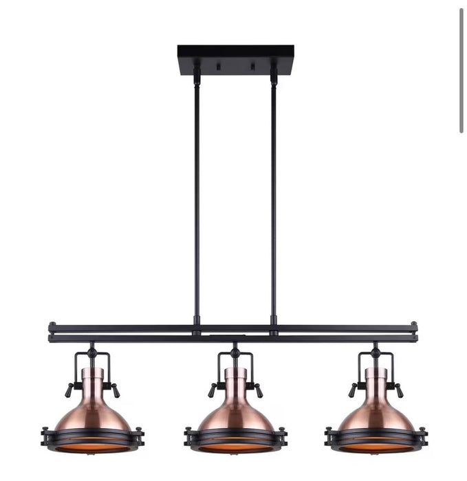 Canarm Rosa 3-Light Rod Pendant in Matte Black/Bronze with Frosted Glass Diffuser