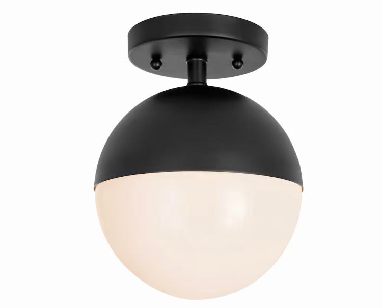 8.75-inch 1-Light Matte black Flush Mount Lighting Ceiling Light with Opal Glass Shade