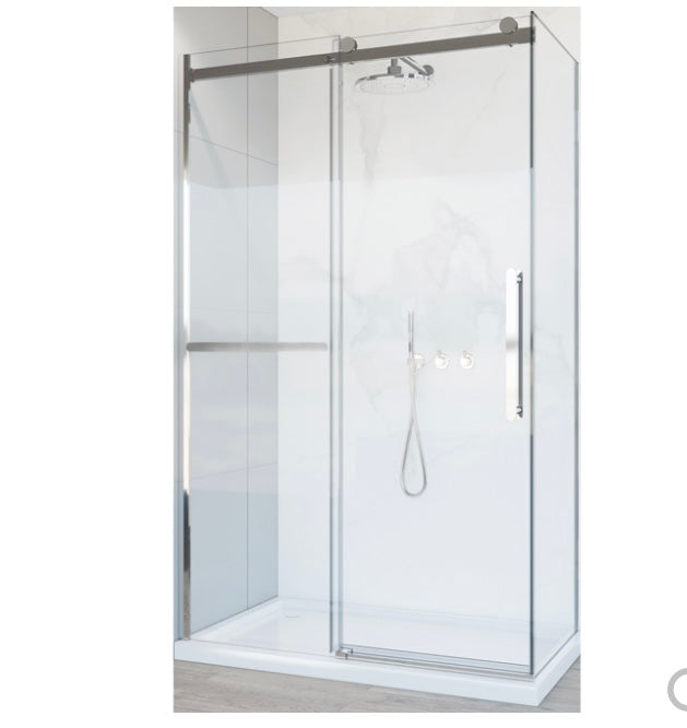 Allen + Roth  32-in x 78-in Clear Glass Return Shower Panel with Chrome Finish (New)