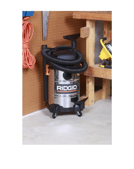 RIDGID 22.5L (6 Gal.) 4.25 Peak HP Stainless Steel Wet Dry Vac with Filter, Locking Hose, & Accessories (new)