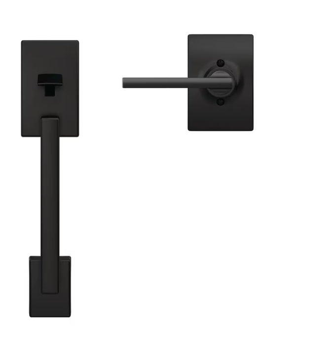 Schlage Century Matte Black Lower Half Entry Exterior Door Handleset and Latitude Door Lever with Century Trim Rated AAA Security