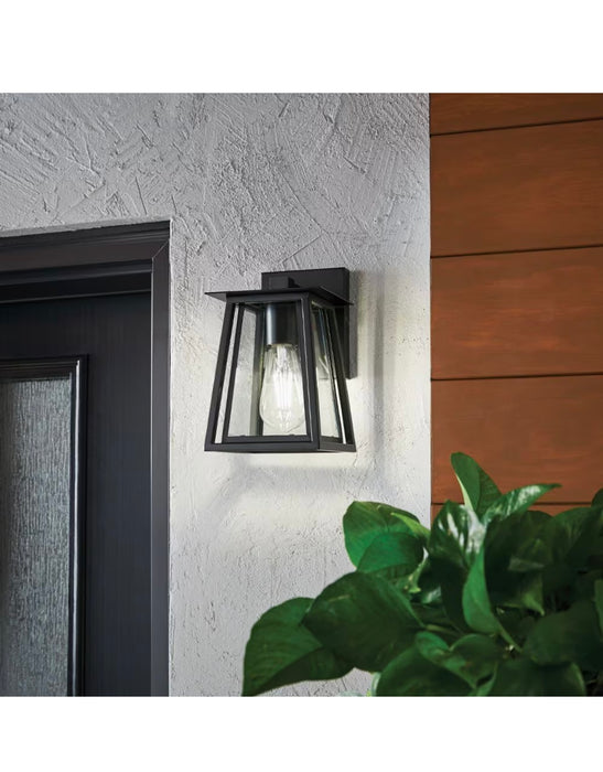 Home Decorators Collection 1-Light Matte Black Outdoor Wall Mount Lantern with Clear Glass Shade (new)