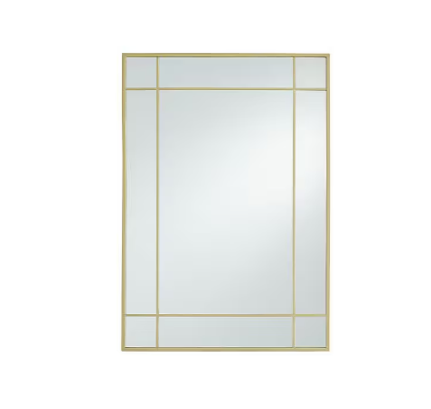 GlucksteinElements Burke 21-inch W x 30-inch H Window Panel Shape Metal Brushed Brass Framed Wall-Mounted Mirror
