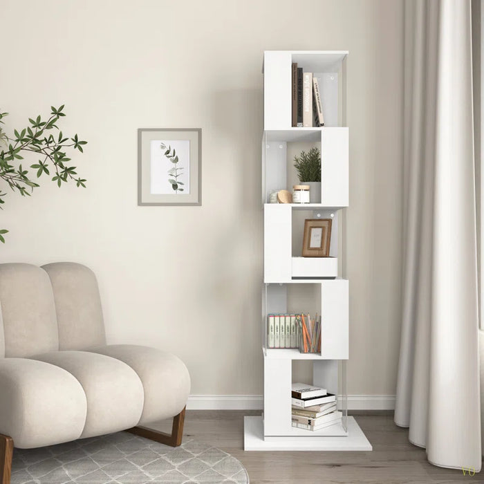5 Tier Rotating Bookshelf, Floor Rack Simple Bookcase With Acrylic Plate Student Multi-Function Creative Bookshelf For Living Room With Anti-Toppling Base - N-W409P167480