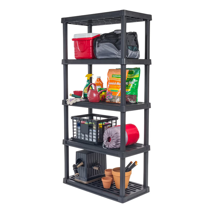 Plastic Rack Shelf with 5 Large Shelves, Black (new)
