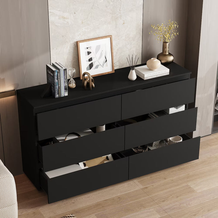FUFU&GAGA Black 6-Drawer Wooden Dresser, Modern Chest of Drawers, Storage Cabinet for Bedroom (New)