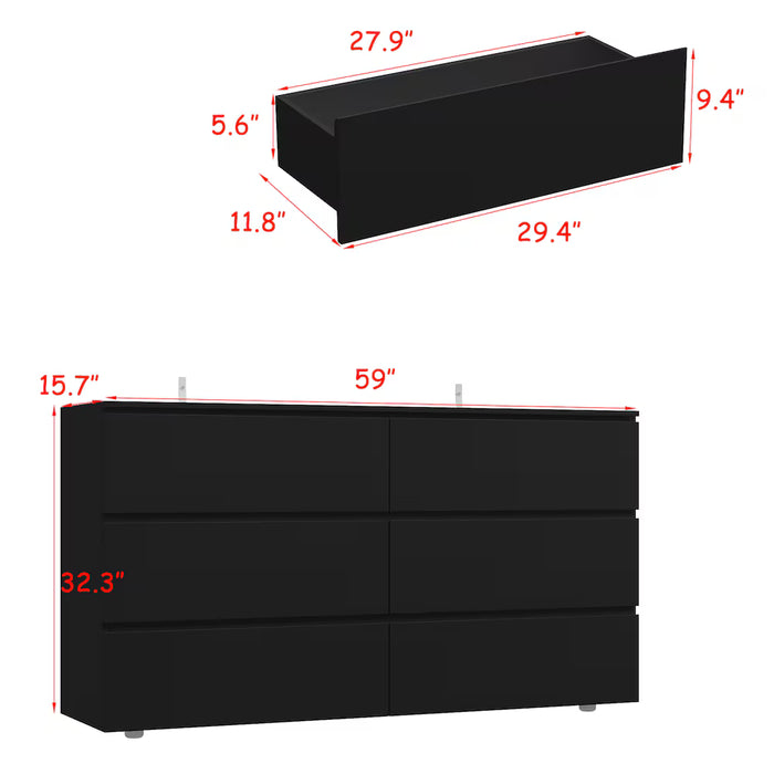 FUFU&GAGA Black 6-Drawer Wooden Dresser, Modern Chest of Drawers, Storage Cabinet for Bedroom (New)