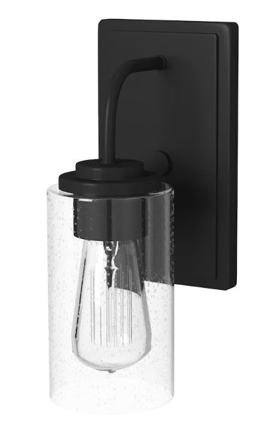 1-Light Matte Black Modern Industrial Wall Mount Sconce Light with Clear Seeded Glass Shade (new)