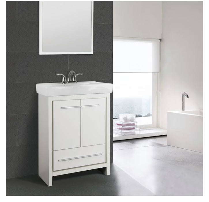 Romali 24-inch W 1-Drawer 2-Door Freestanding Vanity in White With Ceramic Top in White (New)