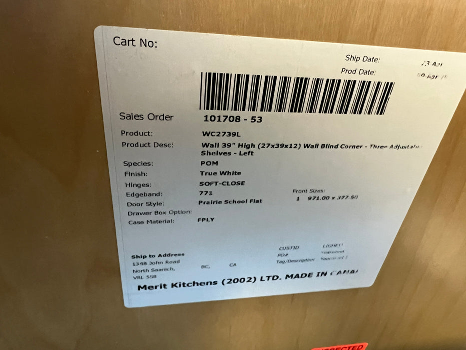 Bright White Kitchen Upper Corner Cabinet (new)