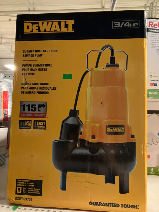 DEWALT 3/4HP Auto Cast Iron Sewage Pump (new)