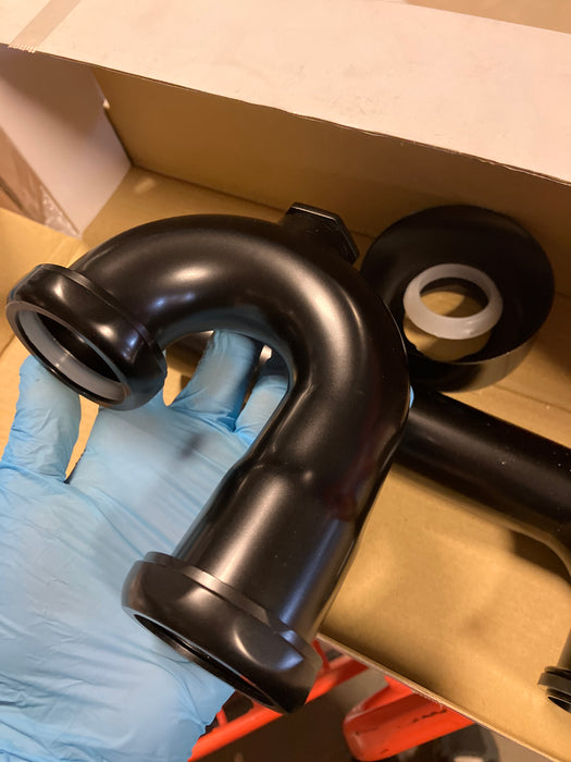 P Trap with 1 ½" Round Box Escutcheon and Clean Out Plug in matte black (new)