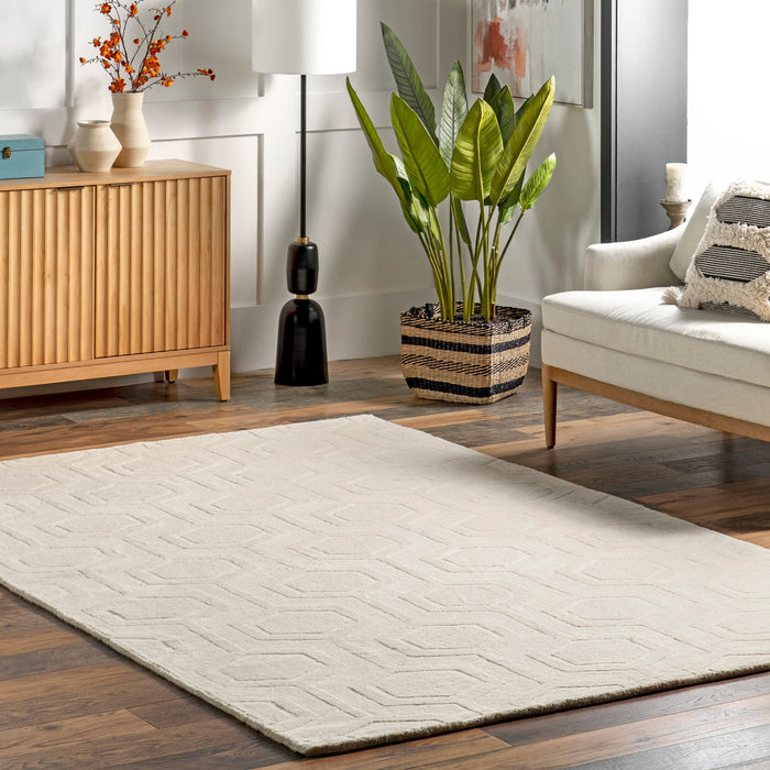 Schuykill Geometric Handmade Tufted Off-White Area Rug - Rug Size Rectangle 4' x 6' (NEW)