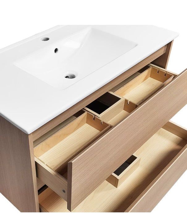 Cotherstone 36-inch W x 34.4-inch H x 18.3-inch D Light Wood 2-Drawer Bathroom Vanity with Thin Ceramic Vanity Top/Rectangular Sink (new)
