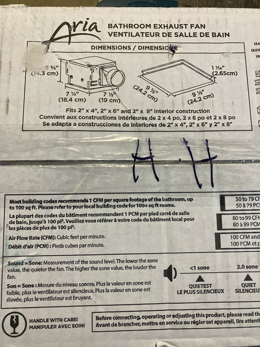 Aria Bathroom Fan 100 CFM 2 Sones Ceiling Mount Bathroom Exhaust Fan, White