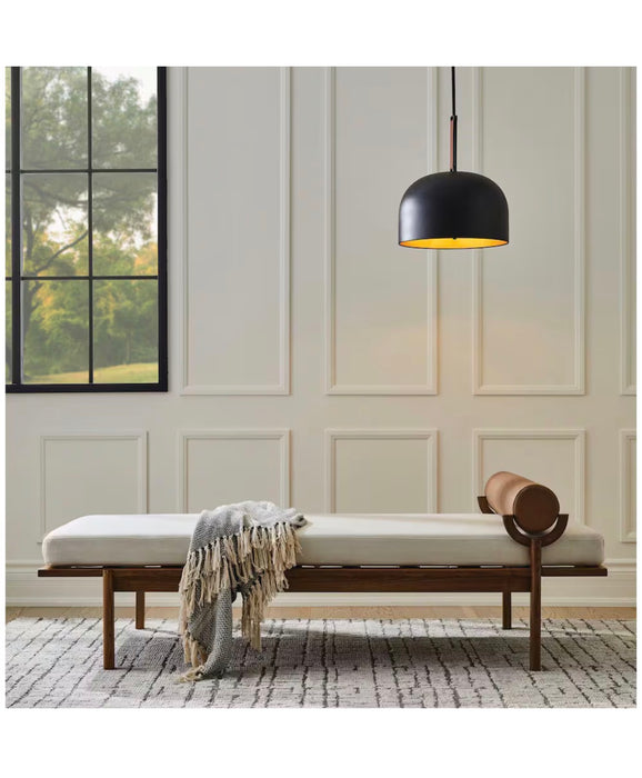 GlucksteinElements Ashcroft 3-Light Matte Black Finish with Leather Accent Industrial Style Hanging Dome Pendant (new)