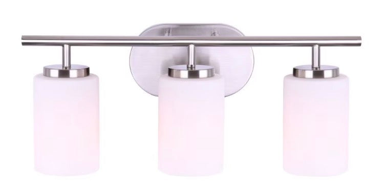 Tatum 3-Light Bathroom Brushed Nickel Vanity Light Transitional Linear & Bar Opal Glass