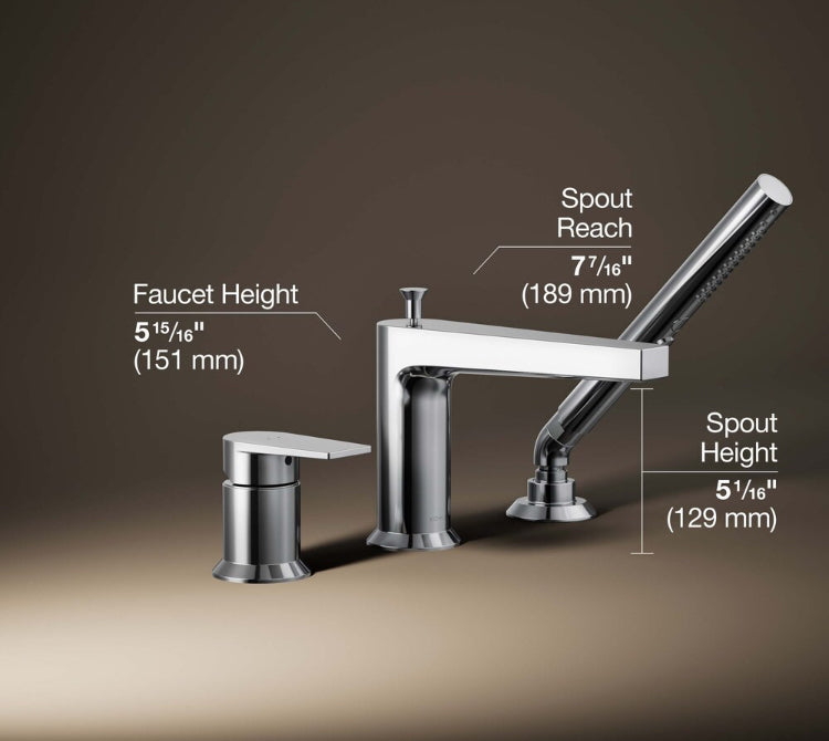 KOHLER Taut Single-Handle Deck-Mount Roman Tub Faucet with Handshower in Polished Chrome (New)