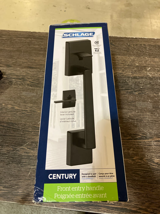 Schlage Century Matte Black Lower Half Entry Exterior Door Handleset and Latitude Door Lever with Century Trim Rated AAA Security