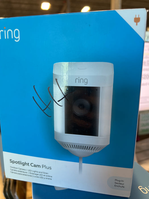 Ring Spotlight Cam Plus, Plug-in | Two-Way Talk, Colour Night Vision, and Security Siren - White (new)