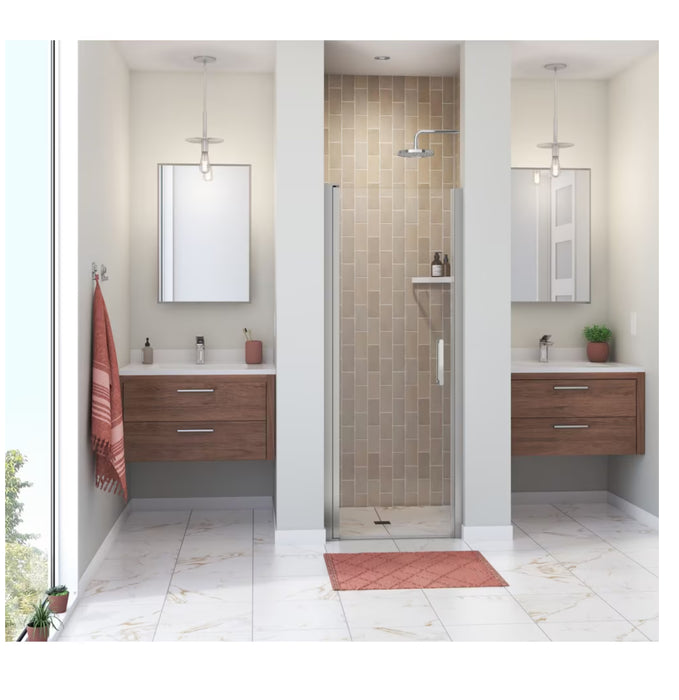 MAAX Cappadocia 23 to 25 in. W x 68 in. H Frameless Reversible Shower Door with 180-Degree Pivot Opening in Chrome & Clear Tempered Glass
