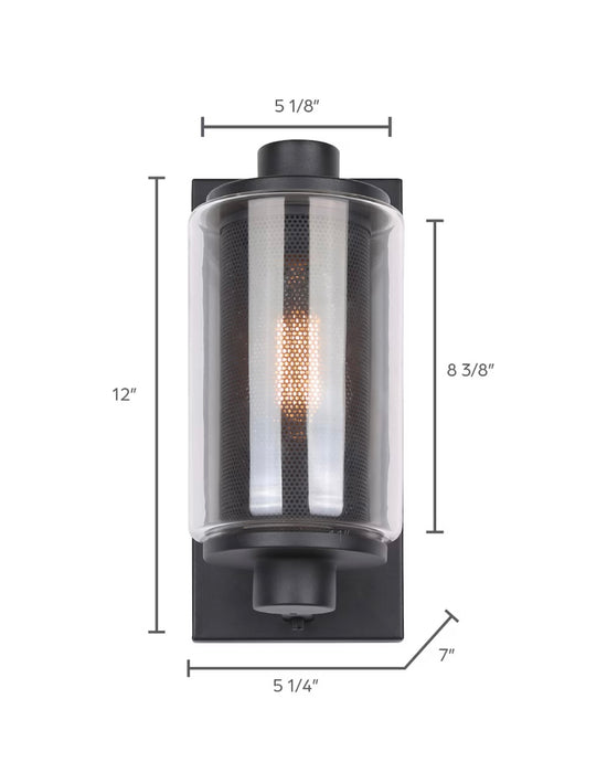 Canarm JAGGER 1-Light Black Outdoor Wall Sconce with Clear Glass Shade and Mesh (new)
