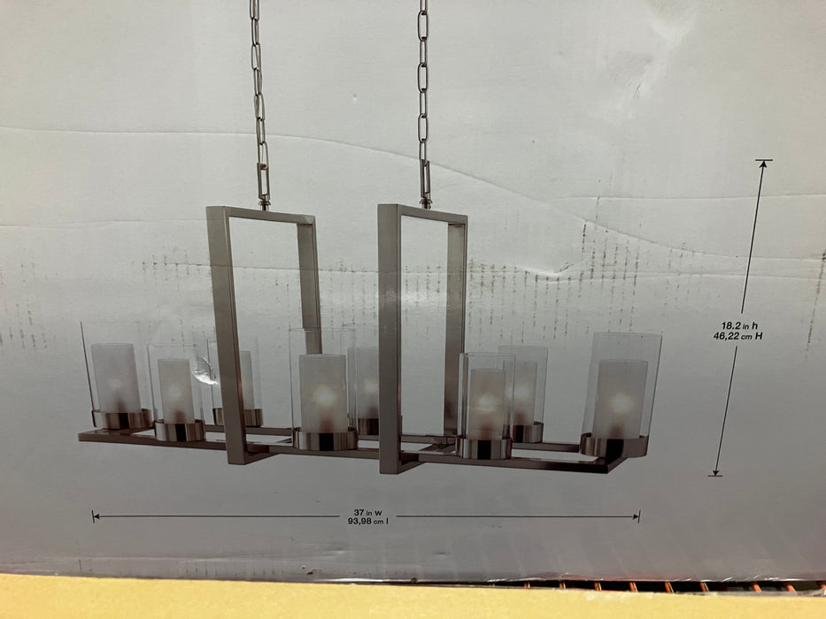 Home Decorators Collection Londra 8-Light Satin Nickel Linear Candle-Style Double Glass Adjustable Length Chandelier (New)