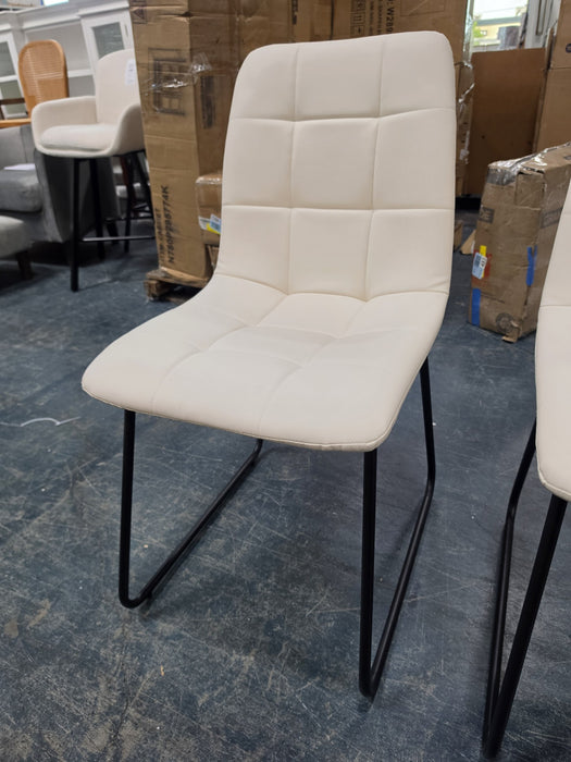 Faux Leather Tufted Dining Chairs, Modern Kitchen Chair Upholstered Side Chair with Steel Legs, Parsons Chair - Upholstery Colour White, Number of Chairs 2 - JD9213-White-2P - Box 1 of 1