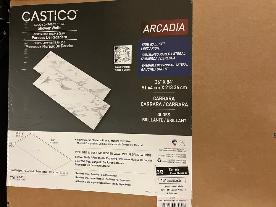 36"x84" Alcove Composite Stone Shower Kit with Carrara Walls