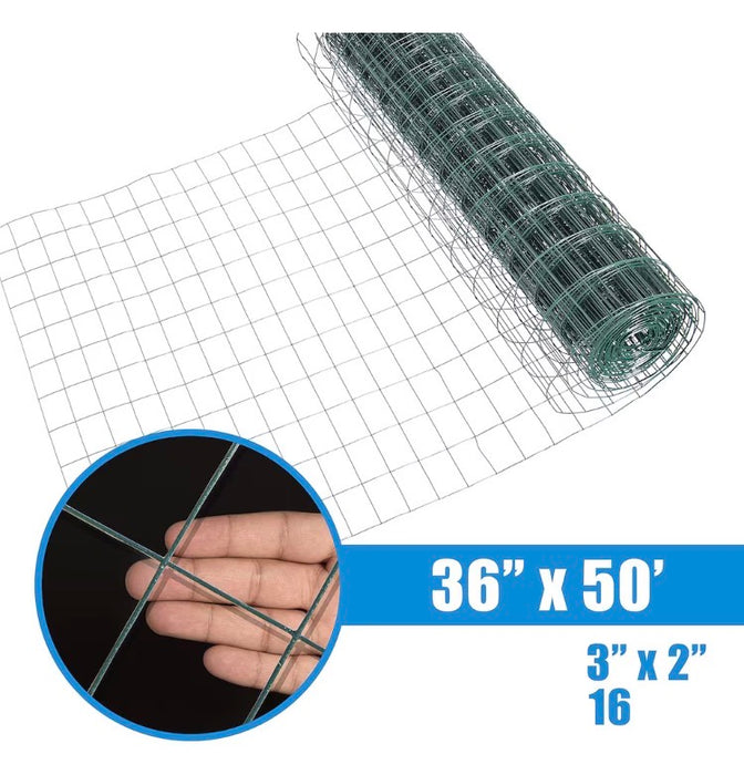 Fencer Wire 3 ft. x 50 ft. 16-Gauge Green PVC Coated Welded Wire Fence with Mesh Size 3 inch x 2 inch (new)