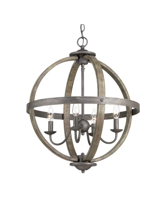 Progress Lighting Keowee 4-Light Artisan Iron Farmhouse Globe Candle-Style Chandelier with Elm Wood Accents (new)