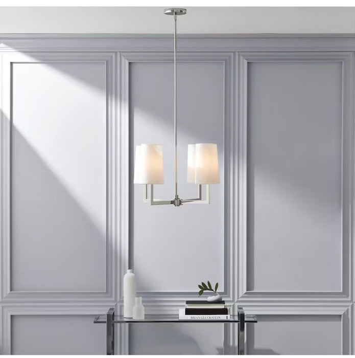 GlucksteinElements Dorset 4-Light Nickel Modern Candle-Style Cylinder Fabric Chandelier with Off-White Linen Shade (new)