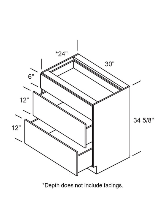 Thomasville Nouveau Newton 30-inch W x 34.6-inch H x 24-inch D Assembled Kitchen Base Cabinet/Cupboard in Lilly Solid White with 3 Soft Close Drawers (BD303V) (new)