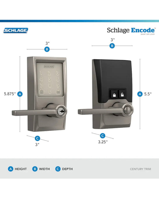 Schlage Encode Smart Lock Wifi Lever Century Satin Nickel (new)