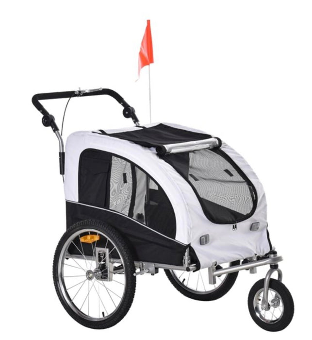 Aosom Elite II Pet Bike Trailer 2-In-1 Cart Bicycle Wagon - White (new)