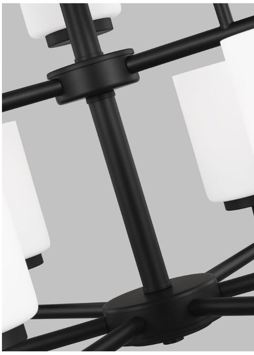 Generation Lighting Oslo 26 inch 9-Light Midnight Matte Black Transitional Chandelier with Cased Opal Etched Glass Shades (New)