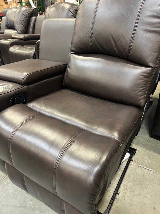 Chocolate Brown Manual Leather Recliner with Cupholders (new)