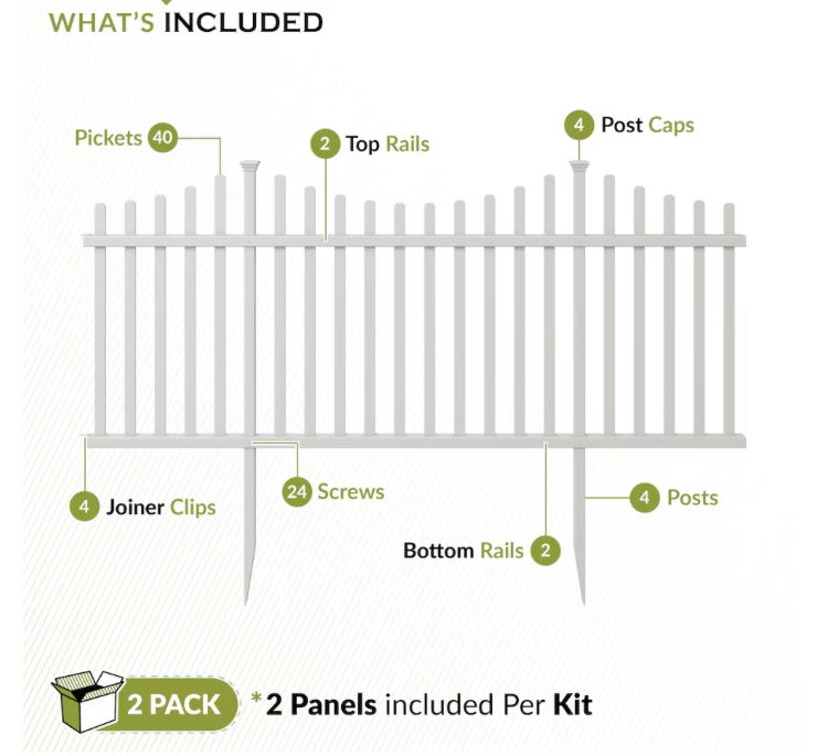 Zippity Outdoor Products Manchester Semi-Permanent Vinyl Fence Kit (42 inch H x 92 inch W)- 2 pack (New)
