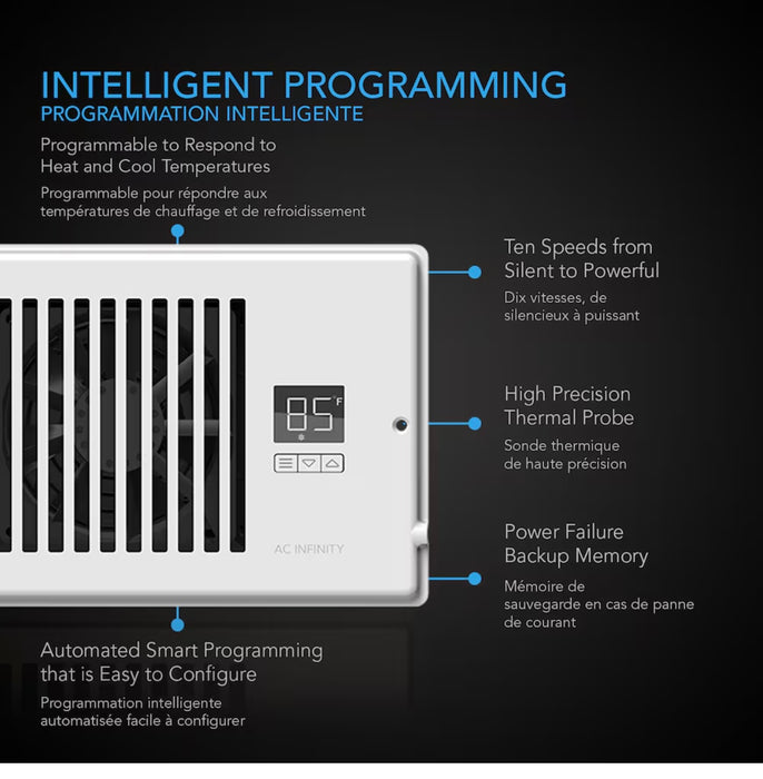 AC INFINITY AIRTAP AC-RBF62-W 160 CFM 6" x 12" Quiet Register Booster Fan w/ Thermostat, Heating Cooling AC Vent (New)