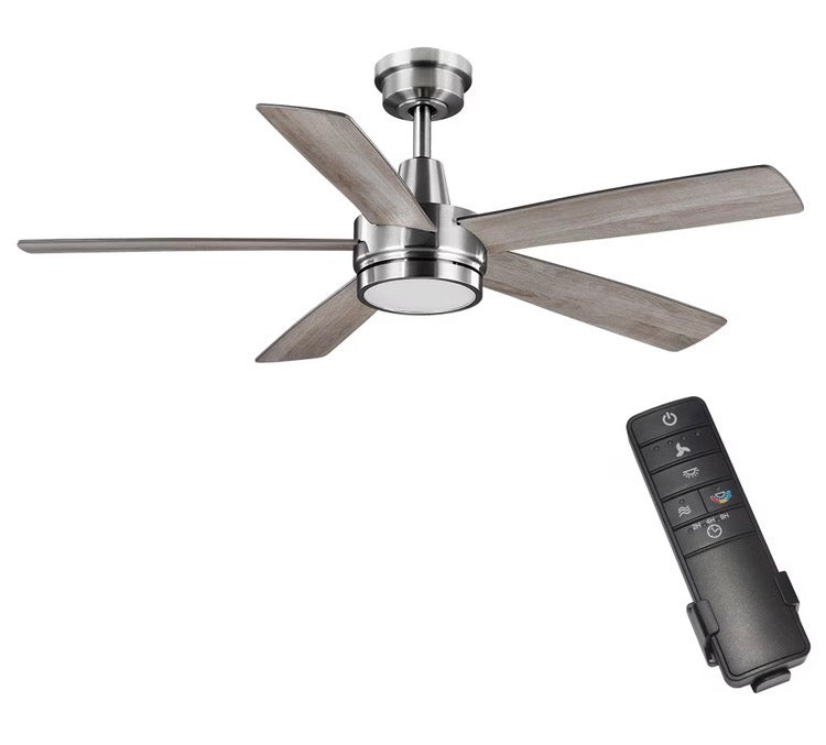 Fanelee 54-inch Indoor Brushed Nickel Smart Ceiling Fan with CCT Integrated LED Light Kit & Remote Powered by Hubspace